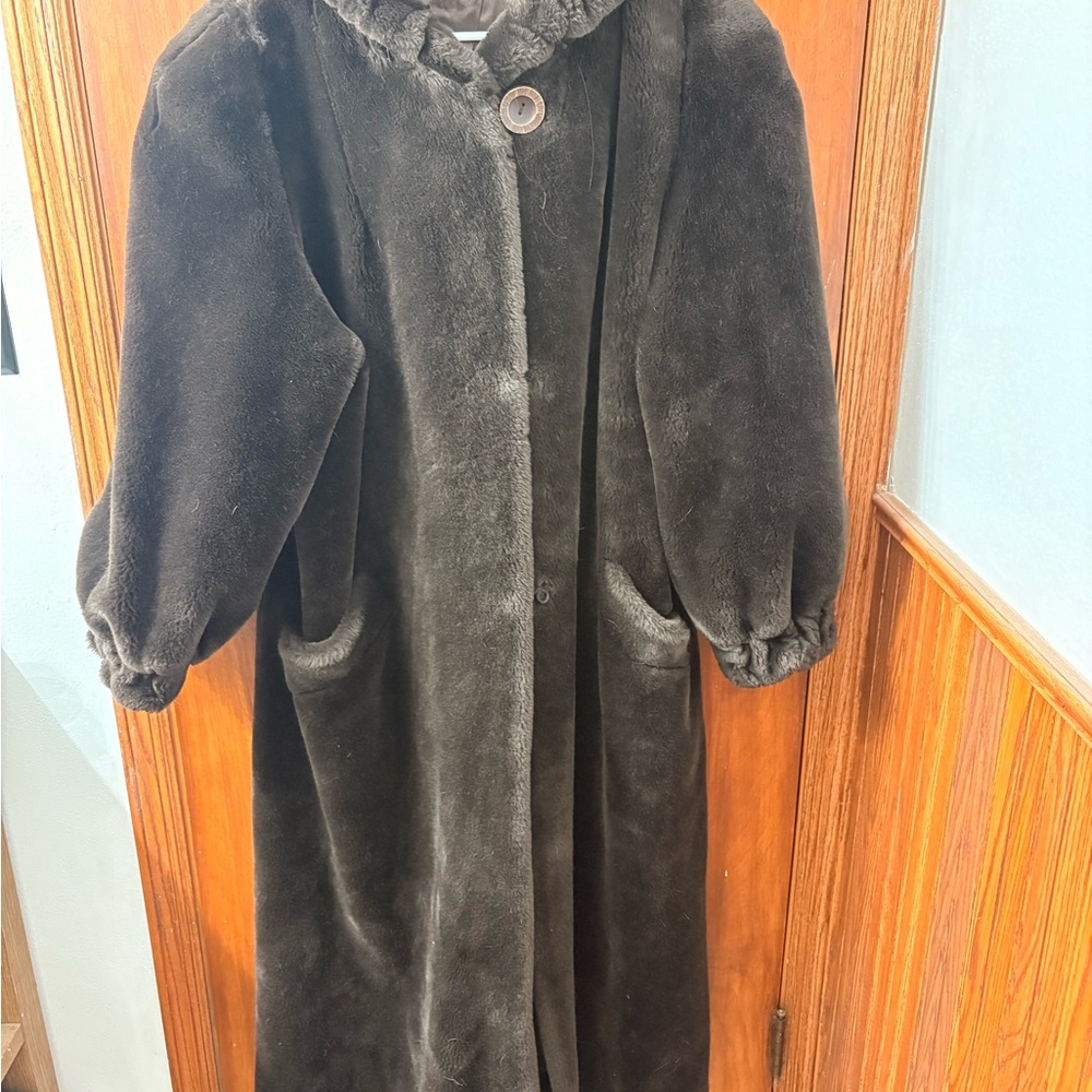 Saks Fifth Avenue Brown Faux Fur Coat